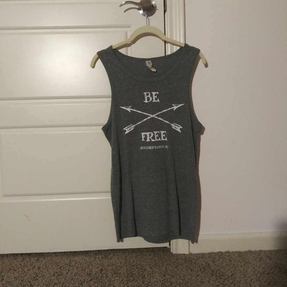 threadfast "be free" bible verse tank top